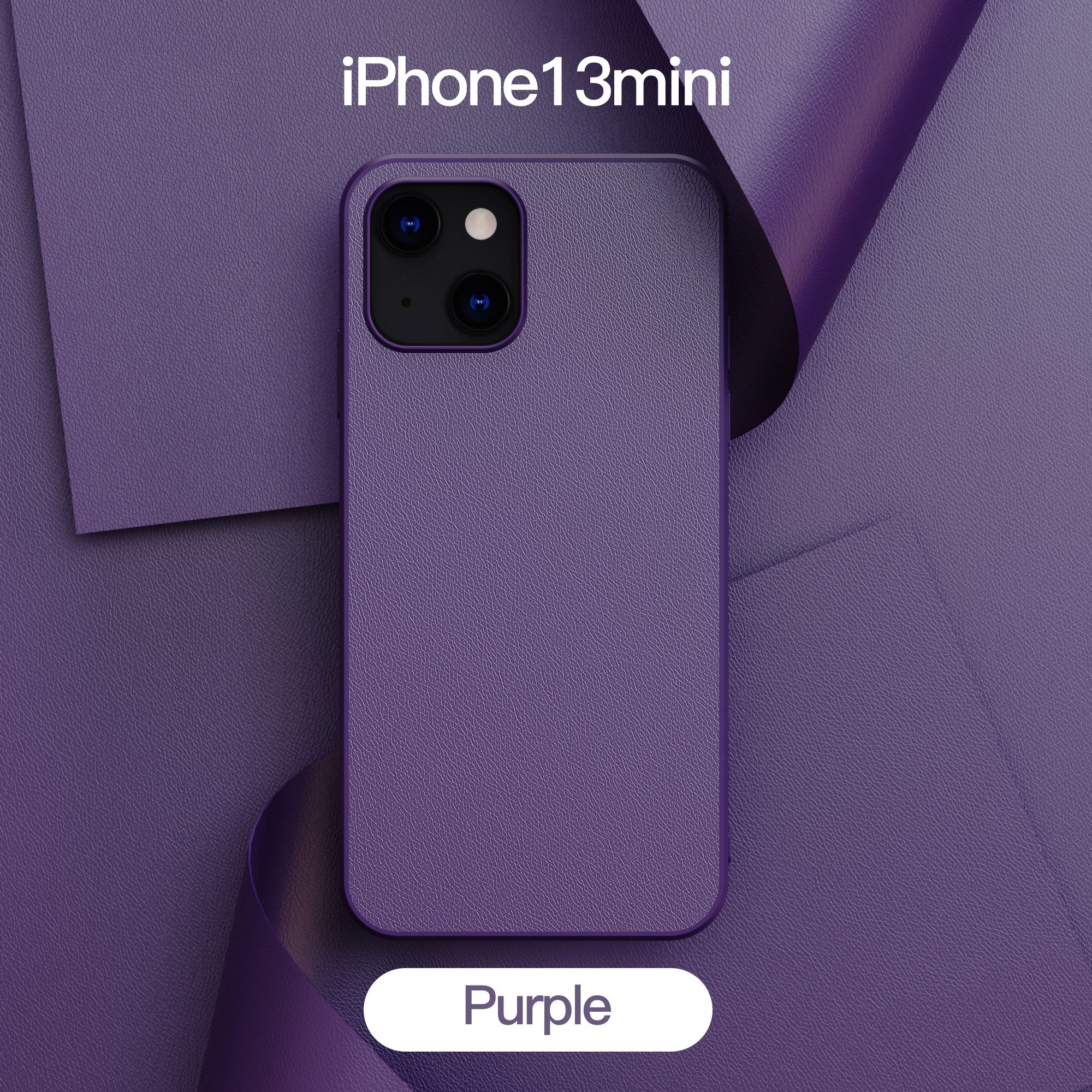 Funda protectora para teléfono móvil, carcasa con patrón de cuero liso, Color sólido, adecuada para iPhone 13: Purple i13 Mini