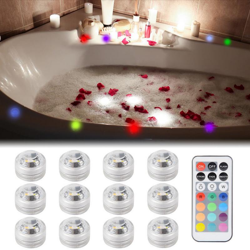 12Stck Badewanne Lampe Mini draussen Rgb Tauch LED Licht Mehrfarbig Unterwasser Licht Mit Fernbedienung Heimat Schlecht Dekor