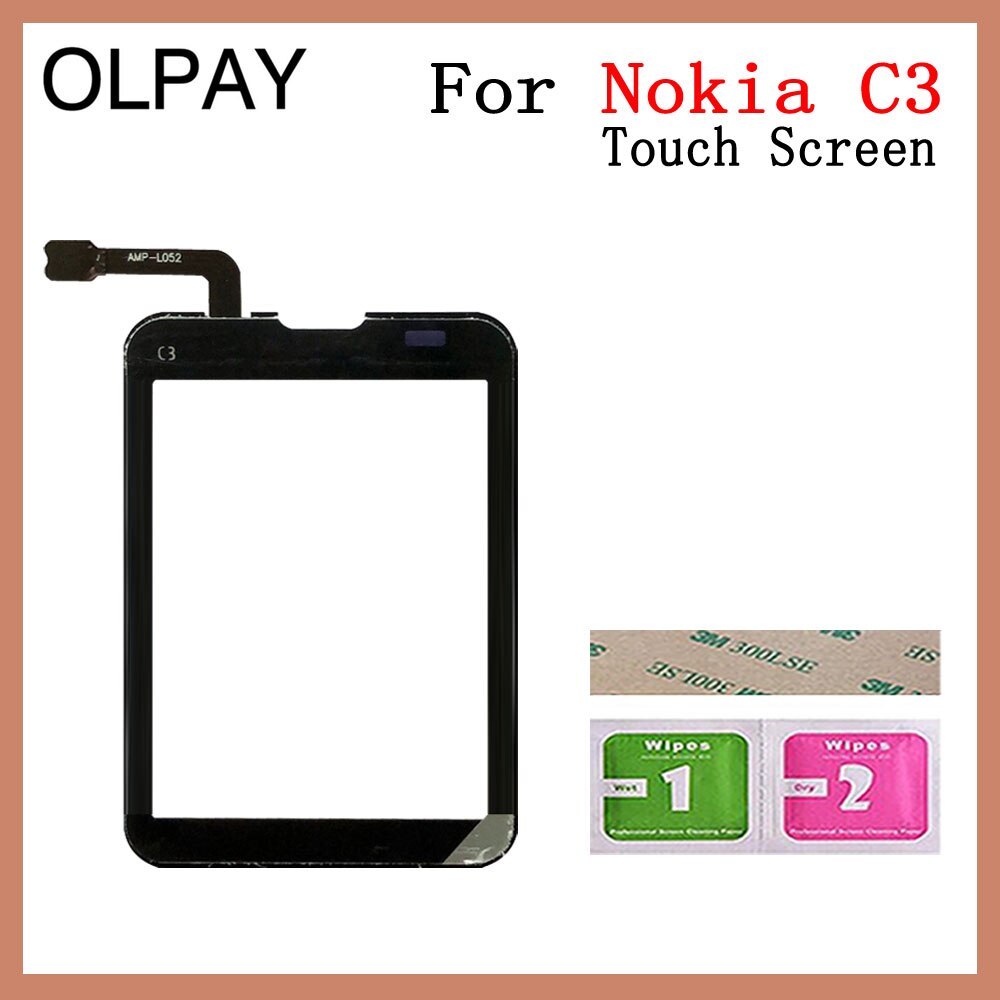 Alta qualidade de 3,0 "para Nokia C3-01 C3 01 Touch Screen Digitizer Sensor Ferramentas de painel de lente de vidro externo Adesivo grátis + toalhetes: Black No Tools