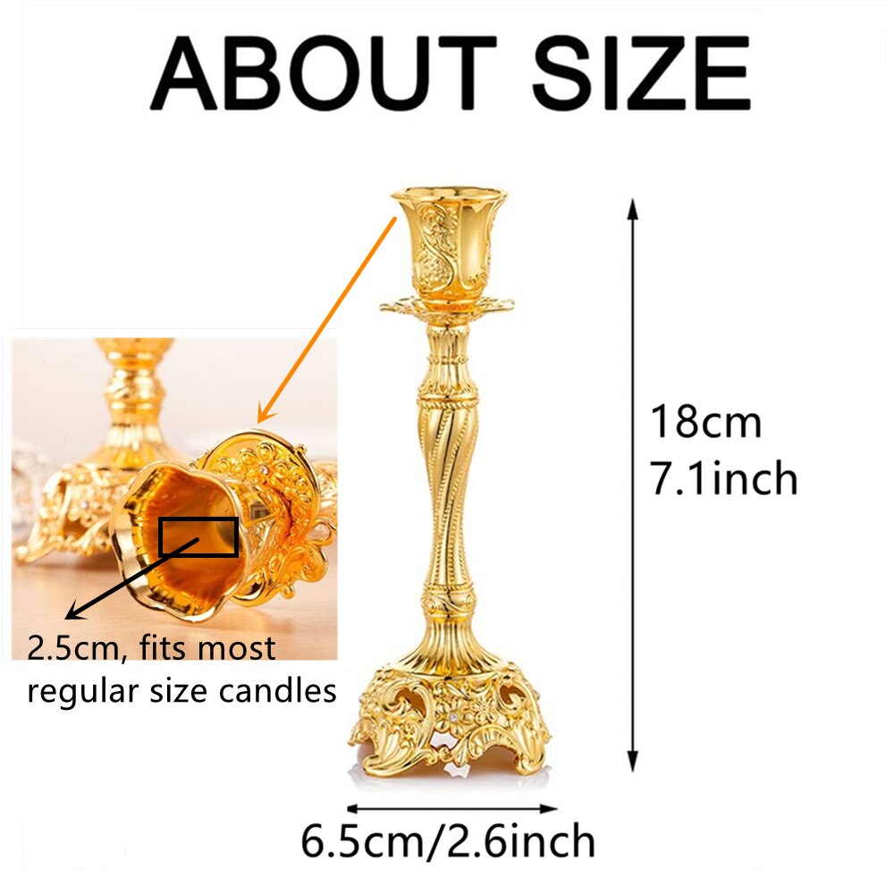 Candelabros chapados en oro para decoración del hogar, paquete de 2 candelabros de 18cm/7 pulgadas para velas cónicas de sabbat, para mesa de comedor