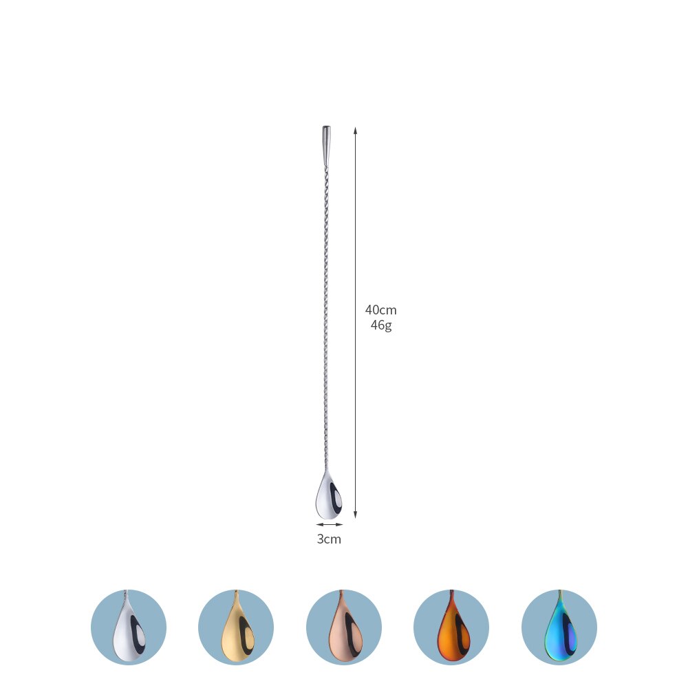 5Pcs Stainless Steel Bar Spoon Cocktail Swizzle Sticks Long Handle Mixing Spoon Teadrop Stirrer Muddlers Bartender Bar Tool 40cm