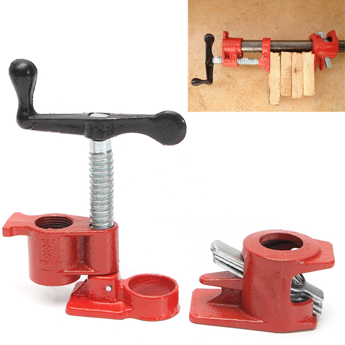 Drillpro 3/4 Inch Red Woodworking Clamp Wood Gluing Pipe Clamp Set Woodworking Cast Structure Durable