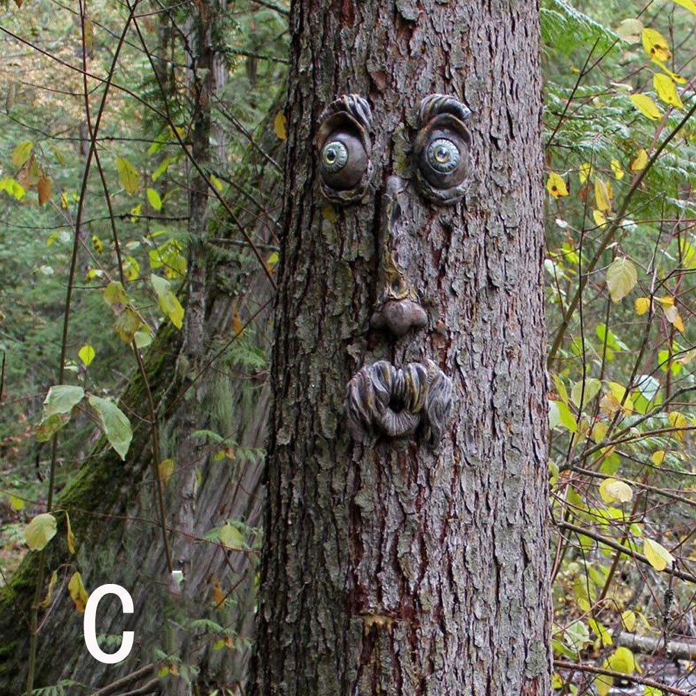 Outdoor garden decorations bark face tree monster facial features ornaments easter outdoor props: C