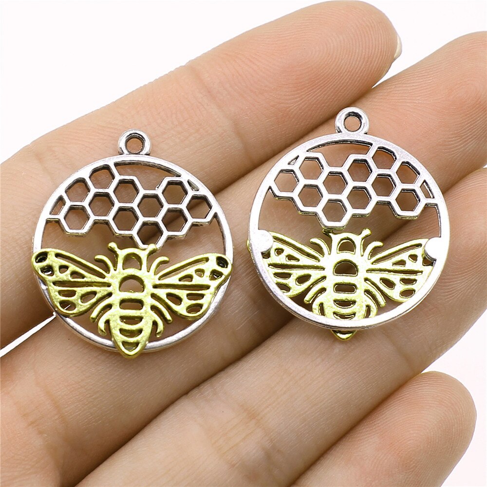 Dijes de abeja, Hornet de miel, Bronce Antiguo, colgantes de Color plateado, hallazgos de fabricación DIY, artesanía hecha a mano, 10 piezas: Chapado en platino