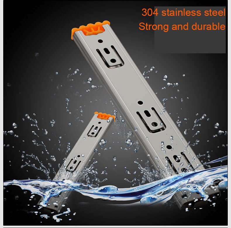 2PCS6" - 20" Stainless Steel Drawer Slides Soft Close Drawer Track Rail Sliding Three-Section Cabinet Slides Furniture Hardware