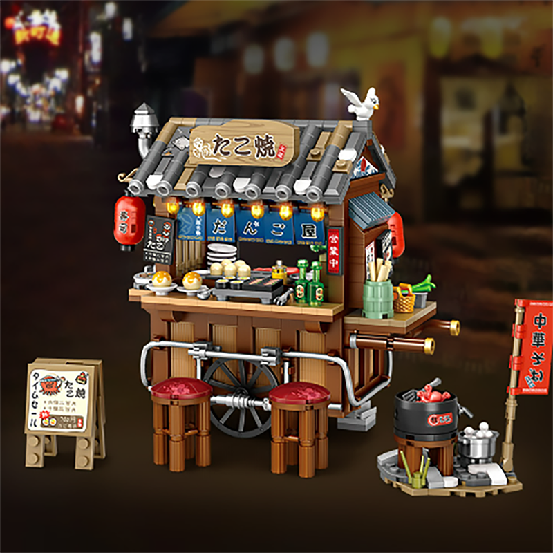 Serie Street View Building block Izakaya Ice Shop Takoyaki Shop Coffee Shop Panda Tea House modello regalo per bambini