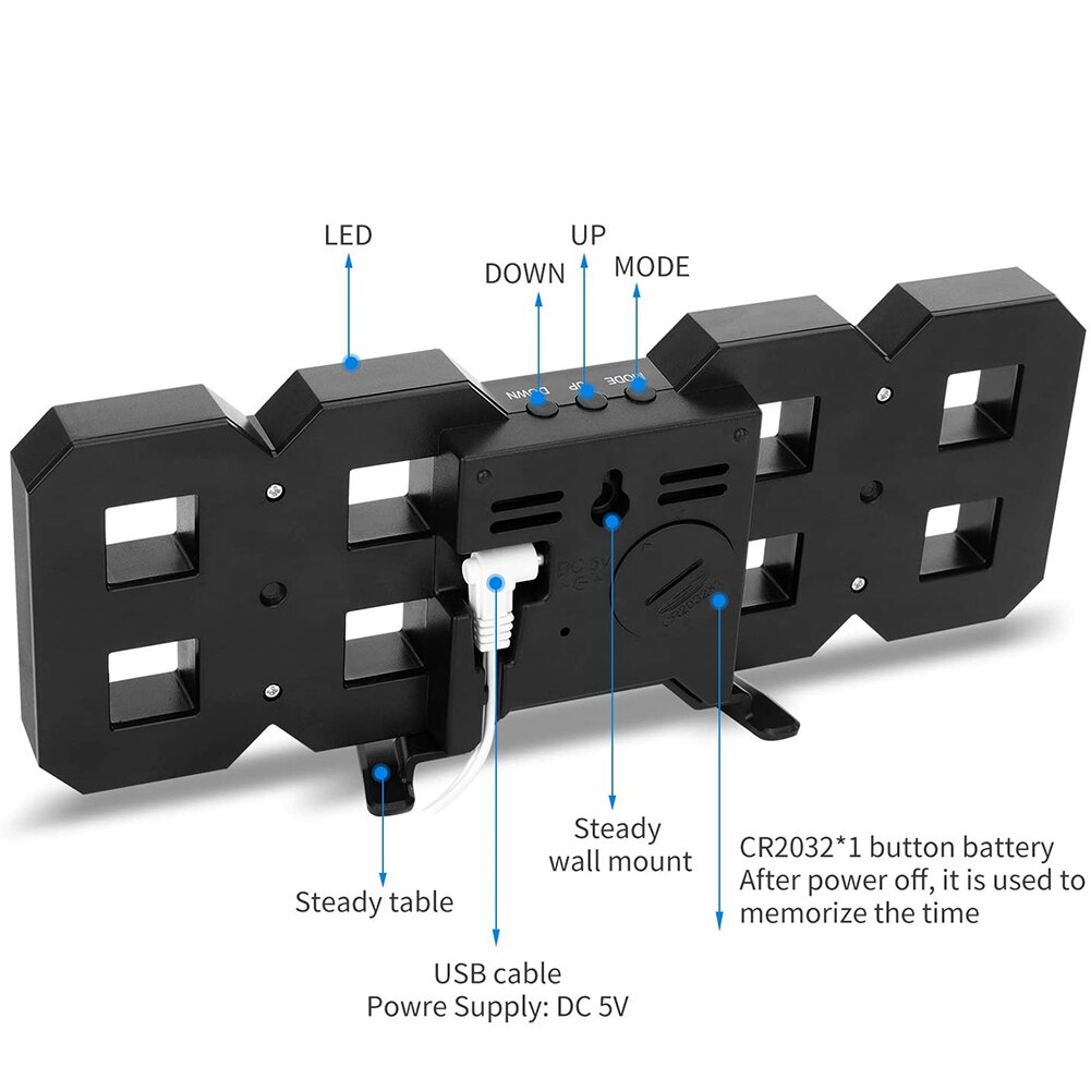 3D LED Digital Alarm Clock Dimmable Snooze Function Home Living Room Night Light living room bedroom dining room nice decoration