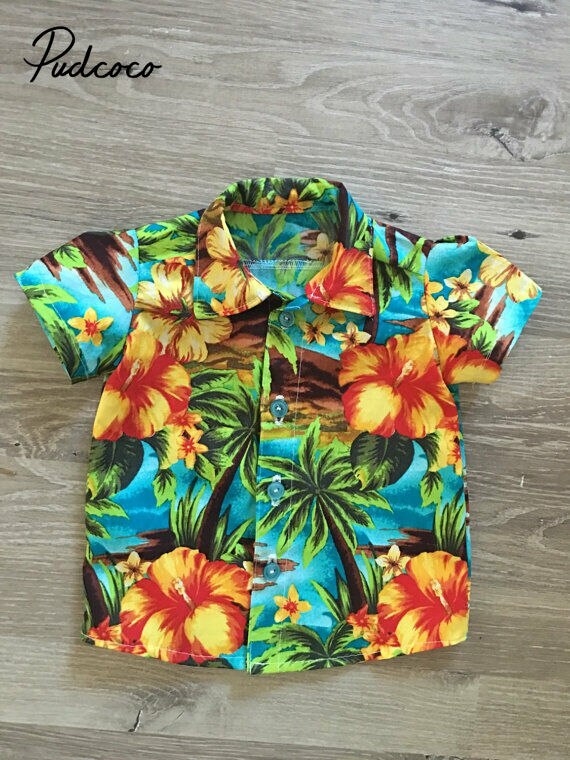 Hawaiiaanse Stijl Jongens Shirts Zomer Kids Kokospalm Bloemen Print Shirt Casual J