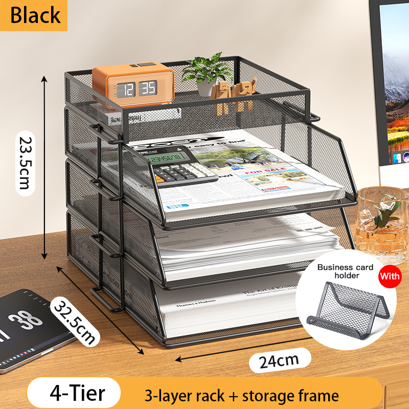 4 Tier Desk Organizer - Stackable Paper Tray, Paper File Organizer for Desk, 5 Trays Mesh Stackable Paper Tray Desktop Document: green
