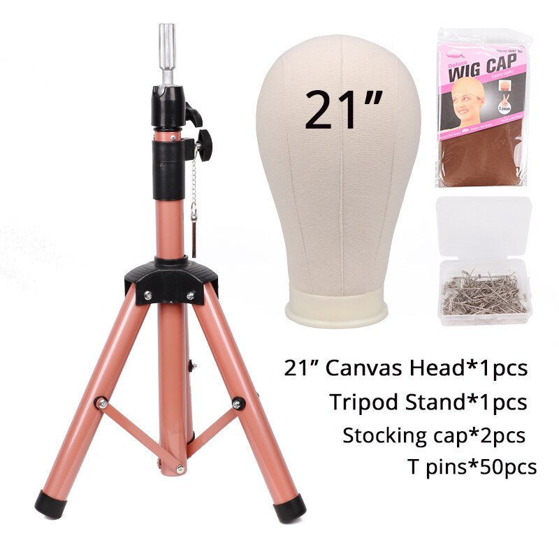 Nunify 21-25Inch Wig Tripod Stand And Canvas Head Wig Manikin Canvas Block Head Stand Aluminium Alloy Round And Mannequin Head: 21 pink