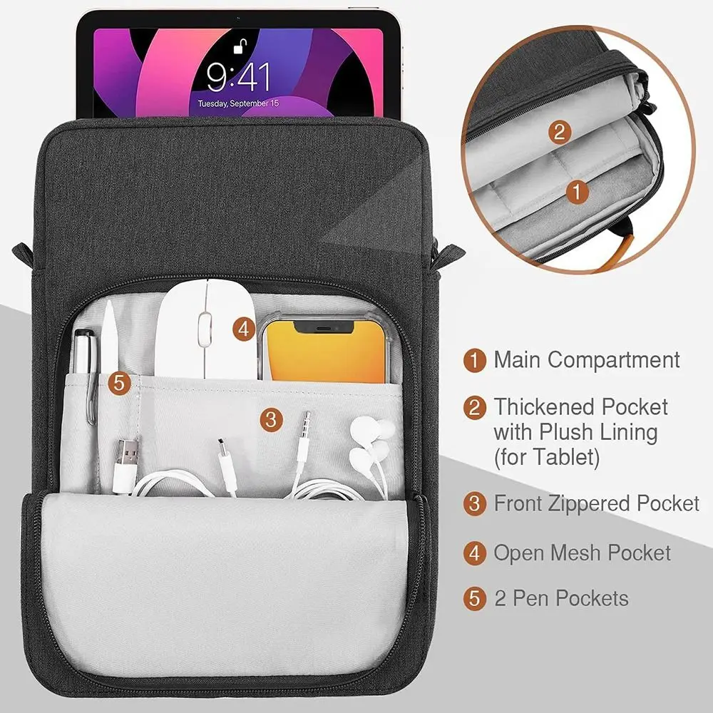 9-11/13.3 inch draagbare tablethoes, opbergtas voor ipad, galaxy tab, schoudertas voor studenten, zakelijke messenger-tas, crossbodytas