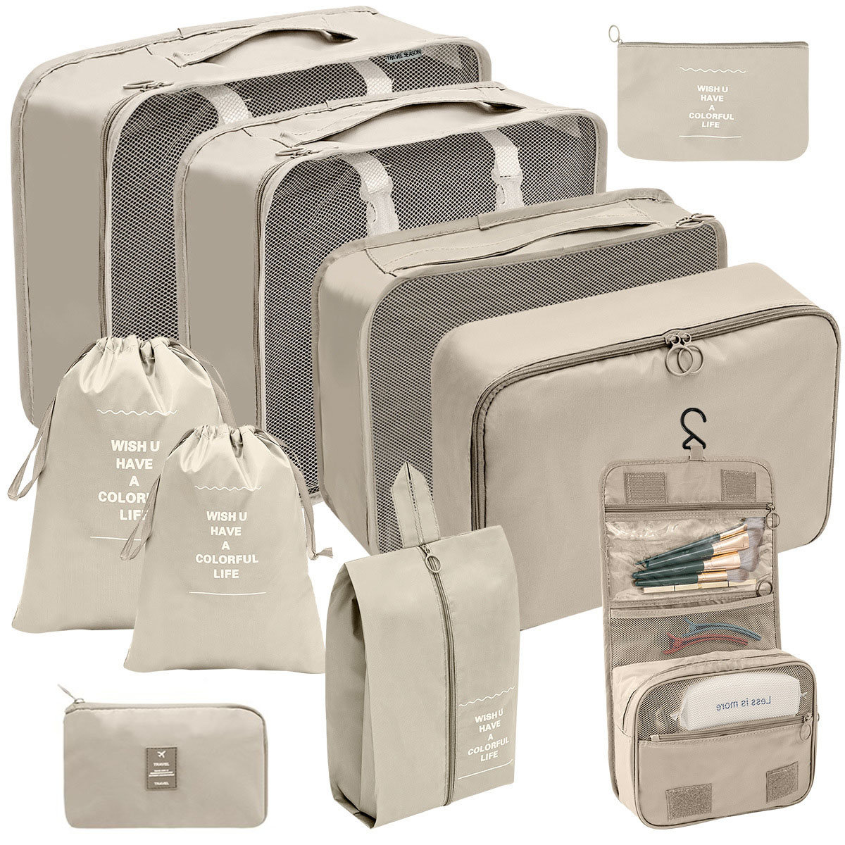10 stuks / set reistassen organisator opslag kleding reisbenodigdheden verpakking kubussen reisaccessoires multifunctionele set: Khaki