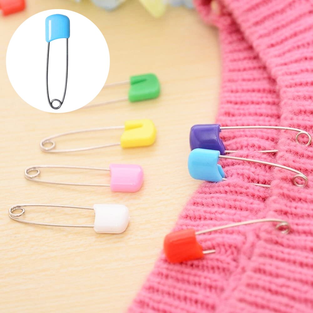 FLRHSJX 10/20pcs Plastic Baby Safety Pins Plastic Head Nappy Pins Stainless Steel Safety Pins DIY Needle Pins Buckles Home Tools