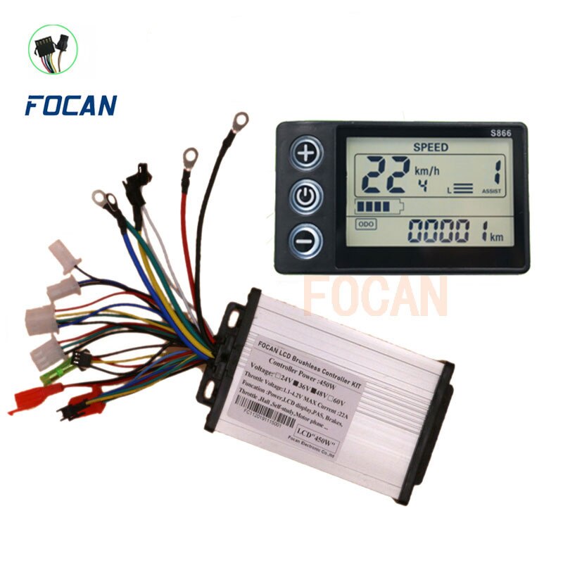 Electric Bike Controller 24V 36V 48V 60V 450W 500W 25A Brushless E-bike Controller with LCD Display Bicycle Motor Scooter S830: S866 36V 48V