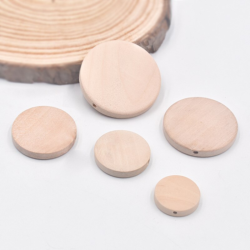 15-40mm Round Wood Discs Unfinished Wood Circles Wood Rounds Wooden Cutouts with Holes for DIY Crafts Christmas Wedding Decor