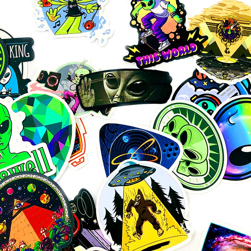 50 Stuks Alien Ufo Ruimte Pilot Sticker Forscrapbook Skateboard Gitaar Motorfiets Bagage Laptop Computer Nagel Stickers