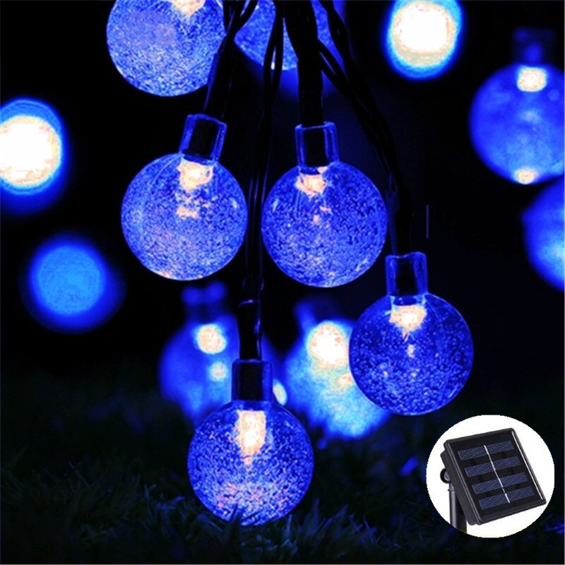 20/30/50 led krystalkugle led solcellelampe strøm led string fe lys solguirlander have juledekoration til udendørs: Blå / 20 lysdioder 5 meter