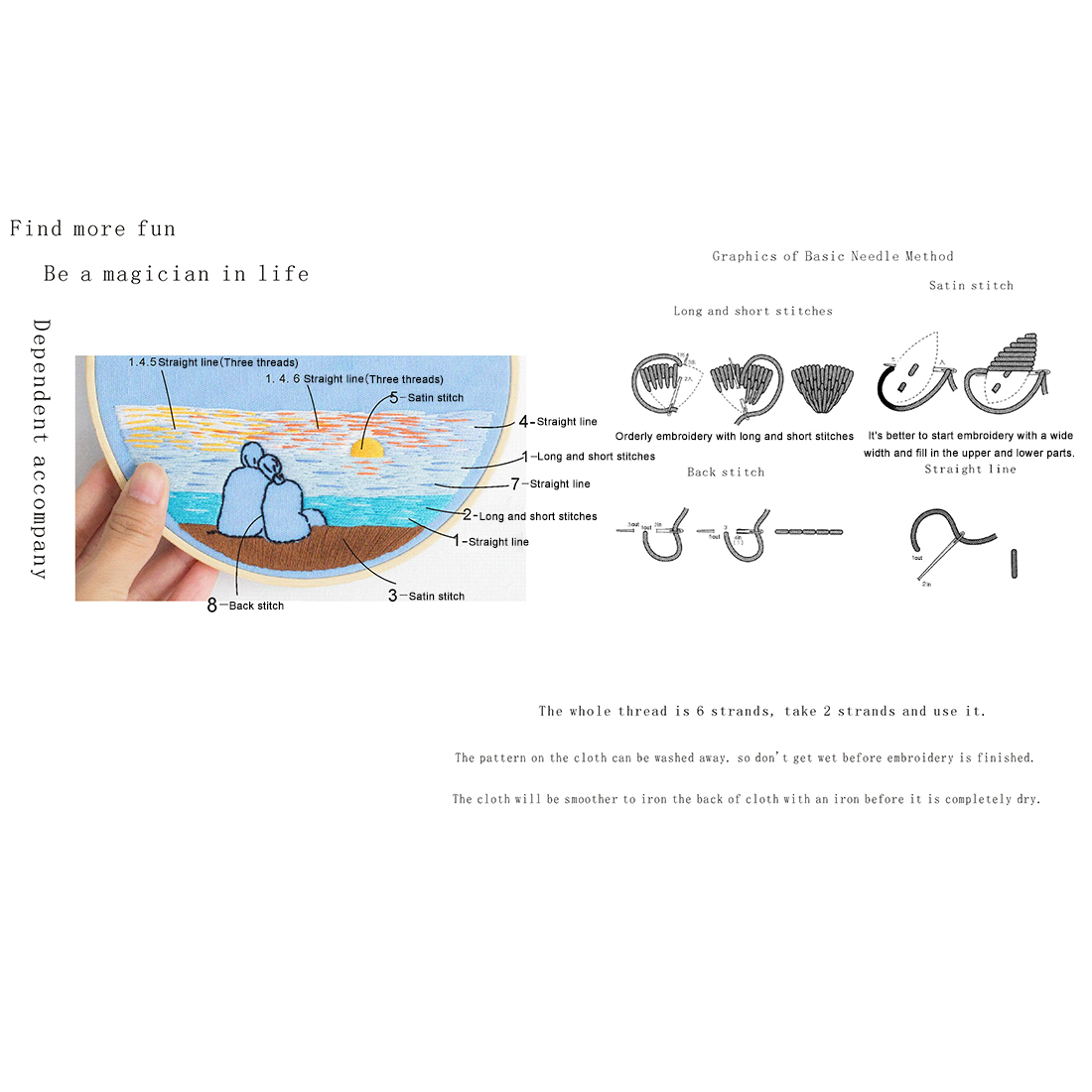 15 x 15cm DIY Cross Stitch Embroidery Starter Kit with Bamboo Embroidery Hoop - Depend