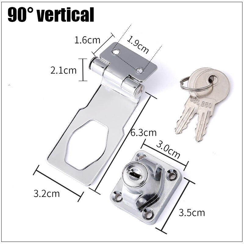 Stainless Steel Plating Self Locking Security Hasp Staple Lock Cupboard Padlock Door/Shed/Gate/Van Lock/desk/close with 2 Keys: C 90 Right angle