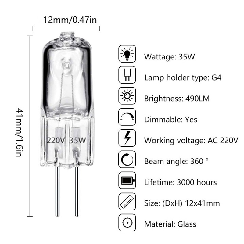 Lampes halogènes à 2 broches, 20W, 25W, 35W, 40W, DC 12V, 220V, Type G4, G5.3, G9, 20W, 25W, 35W, 1 pièce ampoule transparente pour la décoration de la maison, 40W: YELLOW