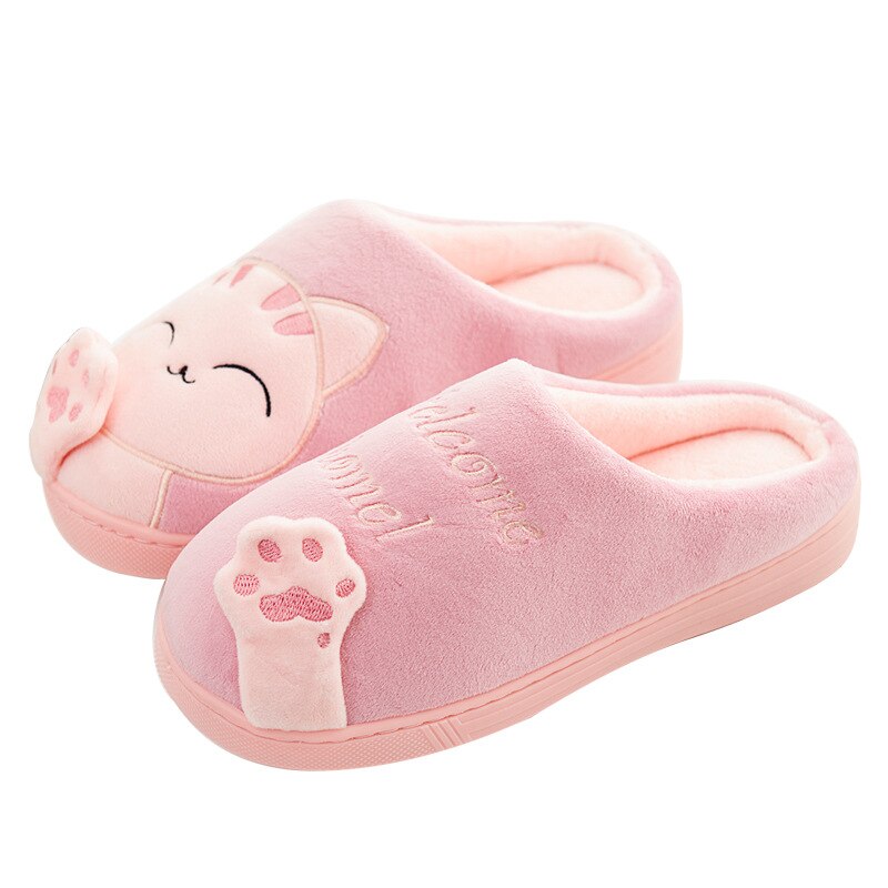 Kids Cat Claw Slippers For Girls Boys Flip Flops Children Pussy Home Shoes Winter Indoor Warm Cotton Animal Plush Fur Slippers: Pink / 5