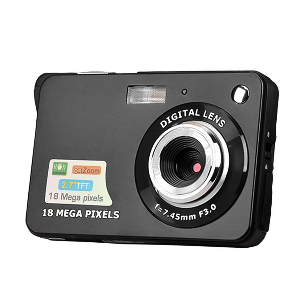Digital Camera Mini Pocket Camera 18MP 2.7 Inch TFT LCD Screen 8x Zoom Smile Capture Anti-Shake with Battery: Black