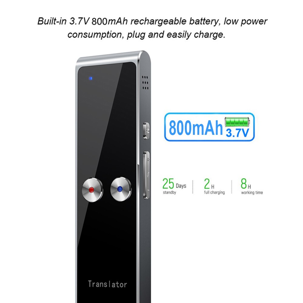 T8 stemme oversætter bærbar smart bluetooth stemme oversættelse i realtid oversættelse af flere sprog til 68 sprogindlæring