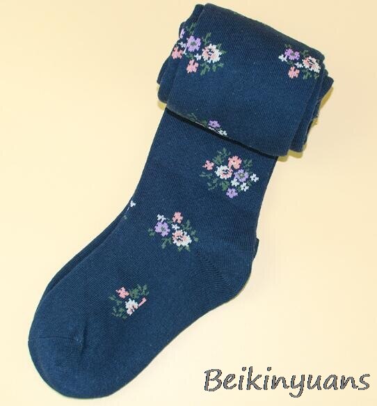 Meia-calças feminina de algodão penteado florais, meia-calça justa para crianças primavera e outono: Navy / (120-140CM)