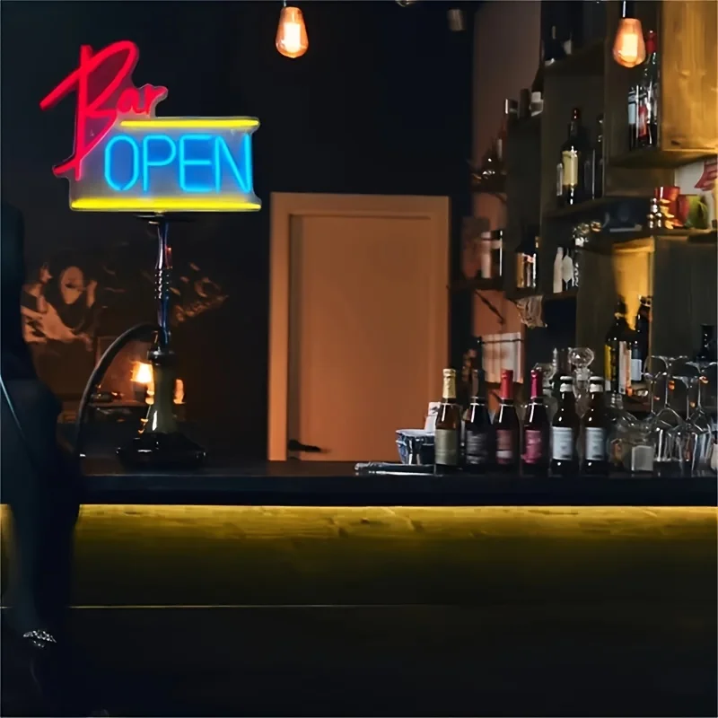 Åben bar neonskilte til virksomheder, til virksomheder butiksfacade vindue glasdør butik blomsterhandlere bar salon caféer restaurant pubber