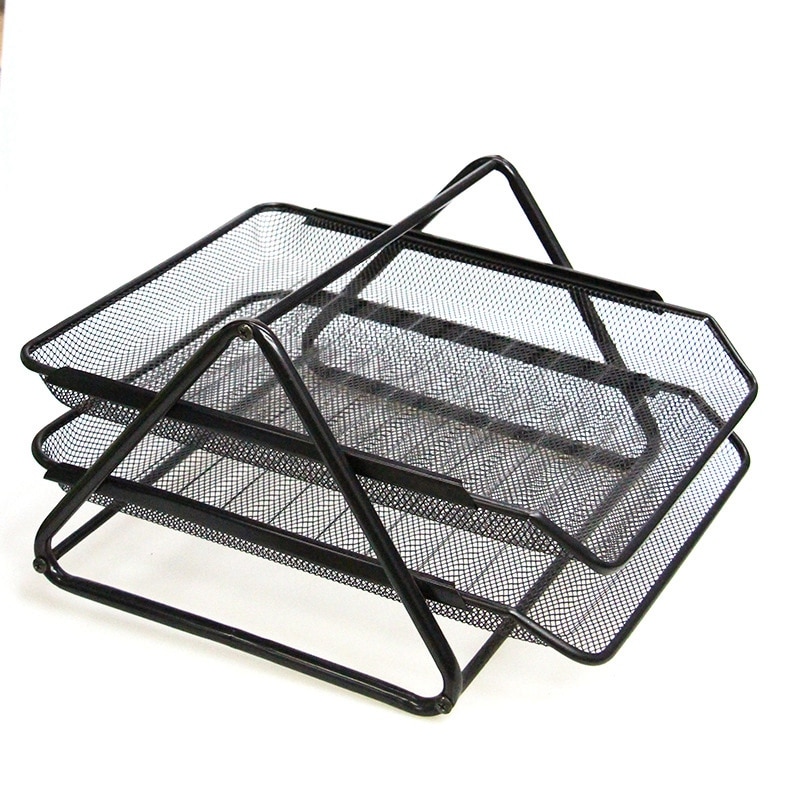 Office Filing Trays Holder A4 Document Letter Paper Wire Mesh Storage 2 Tiers