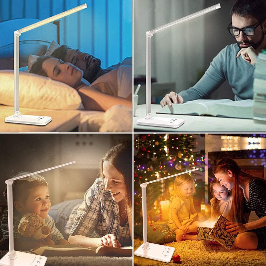 Dimmable LED Desk Lamp, Eye-caring Table Lamps, Dimmable Office Lamp with USB Charging Port, 5 Lighting Modes with 5 Brightness