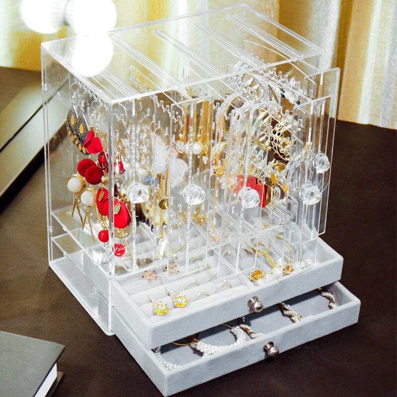 Boîte de rangement pour boucles d'oreilles, multifonction, présentoir Transparent pour bijoux colliers, maison, bijoux, anti-poussière