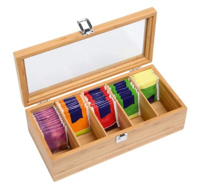 Compartments Wooden Storage Box Tea Box Storage Container Jewelry Accessories Storage Container Bamboo Tea Chest Case ZM720: Default Title