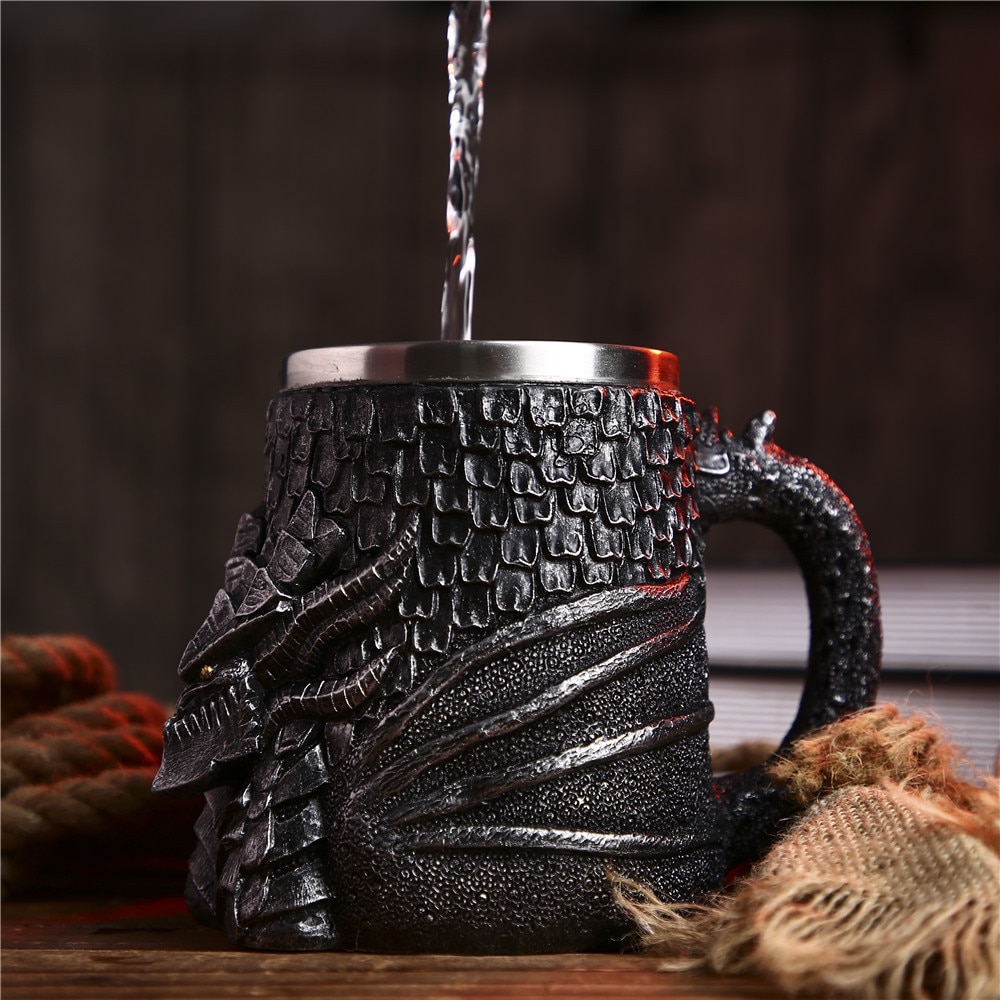 Kontor rustfrit stål dobbeltlags kaffekop 3d retro kop harpiks håndværk ølkop kaffekrus