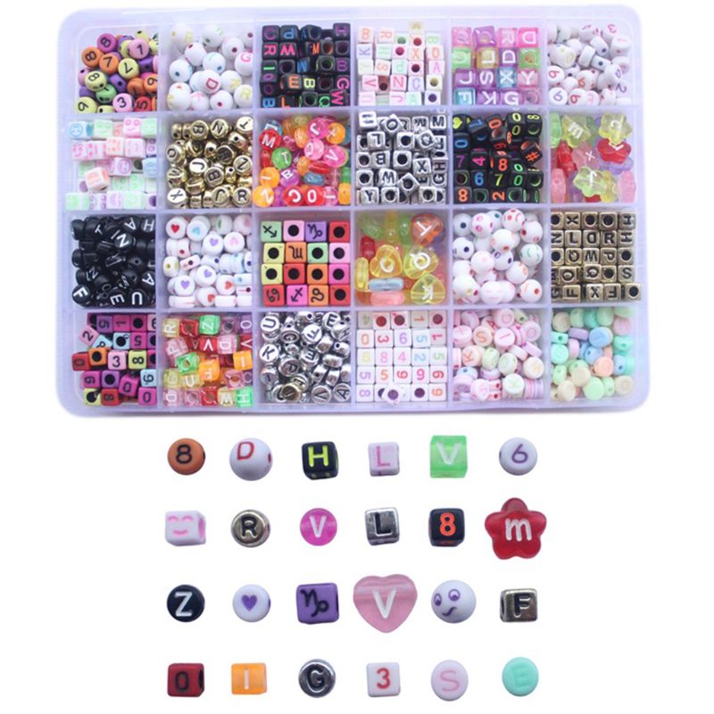 Cubo de cuentas con letras del alfabeto para niñas, pulseras de nombre, collares, manualidades DIY, juguetes, 1200 Uds.