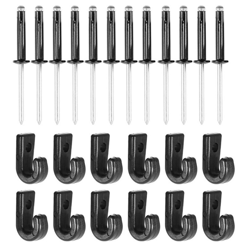 12 J-Hooks Lashing Hooks Bungee Hooks and 12 Rivets for Kayak Canoe Paddle Board 094C