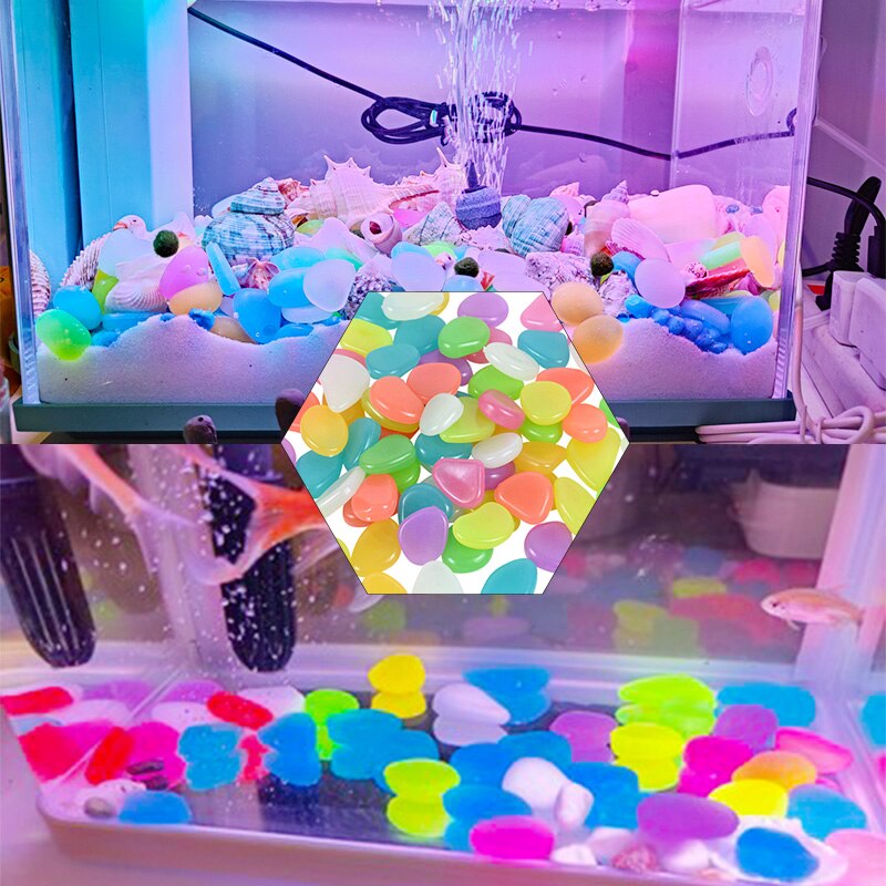25/50Pcs ciottoli luminosi pietra che si illumina al buio fai da te casa serbatoio di pesce vaso di fiori Decor percorso da giardino decorazione di ciottoli