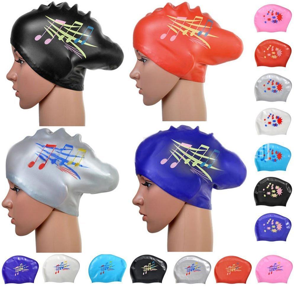 Gorro de natación de silicona para mujer, gorro de baño de pelo largo Extra grande, impermeable, con copa de oreja, protege las gorras de natación elásticas
