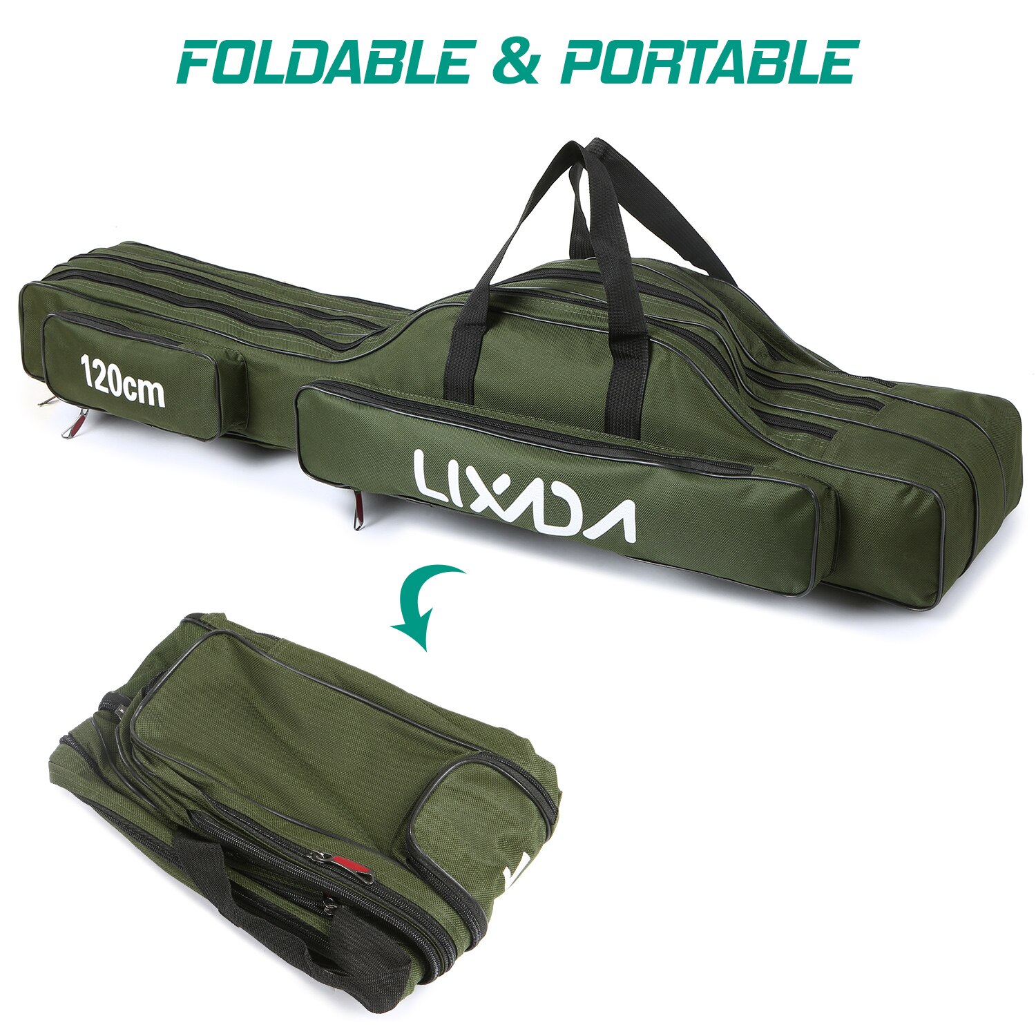 Lixada 3 Layers Fishing Pole Bag Portable Folding Rod Carry Case Fishing Reel Tackle Shoulder Storage Bag Case 90cm/120cm/150cm