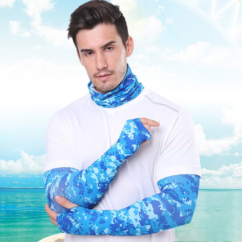 Hals gamacher og handsker 2 in 1 arm ærmer hals gamacher sæt camouflage cykling bandana ansigtsmaske handsker  c90e