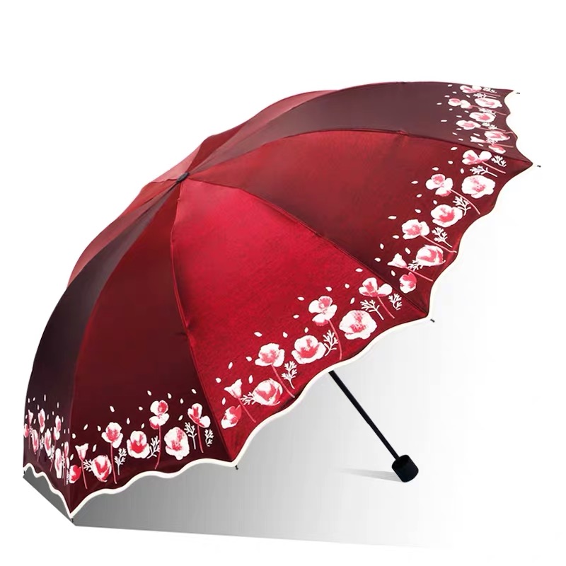 106cm stora parasoll regn kvinnor blomma fällbara dubbel parasoll tjej lätta kvinnliga uv-skydd paraplyer: Röd