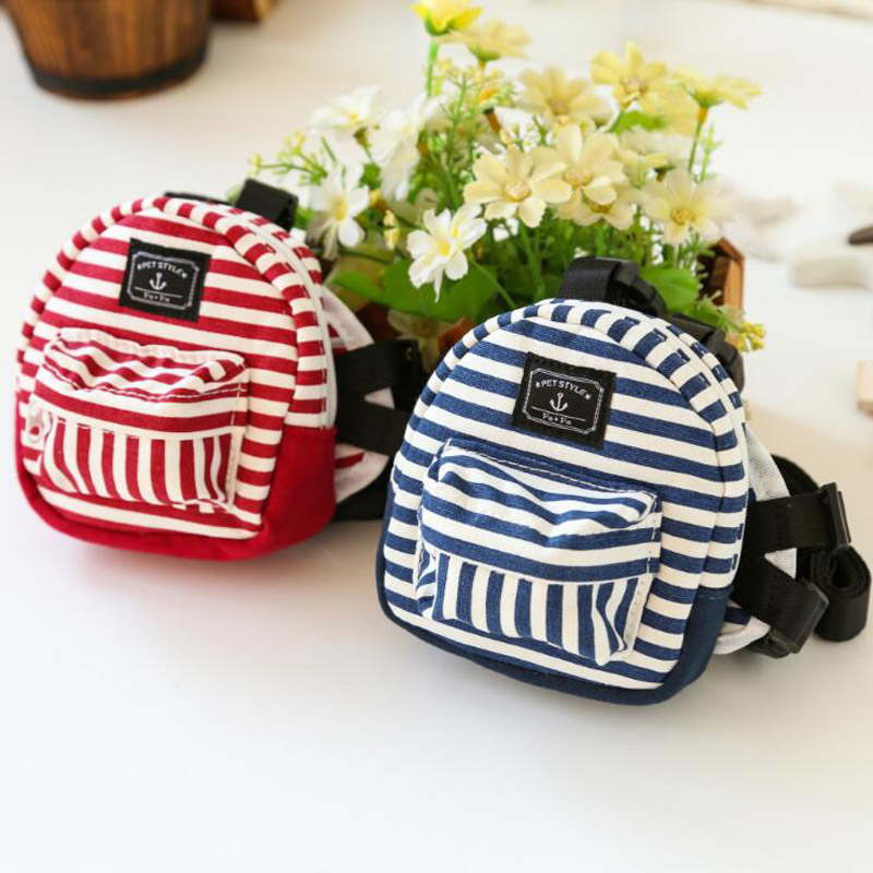 Dog Backpack Harness Leashes Striped Denim Dog Backpack Pet Harness Backpack Dog Sausage Pet Outdoor Carrier Multifunction