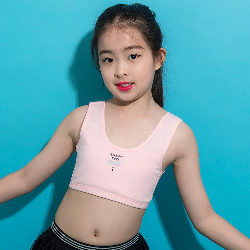 Reggiseno per ragazze adolescenti bambino Happy Day lettere stampa Lingerie canottiera sportiva canottiera reggiseno di mezza età con coppa Pad per 7-12T