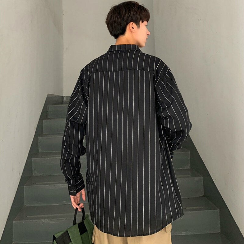 Herenoverhemden gestreept plus size 3xl los eenvoudig vrijetijdsoverhemd heren lange mouw chic retro dagelijks bovenkleding all-match koreaanse stijl