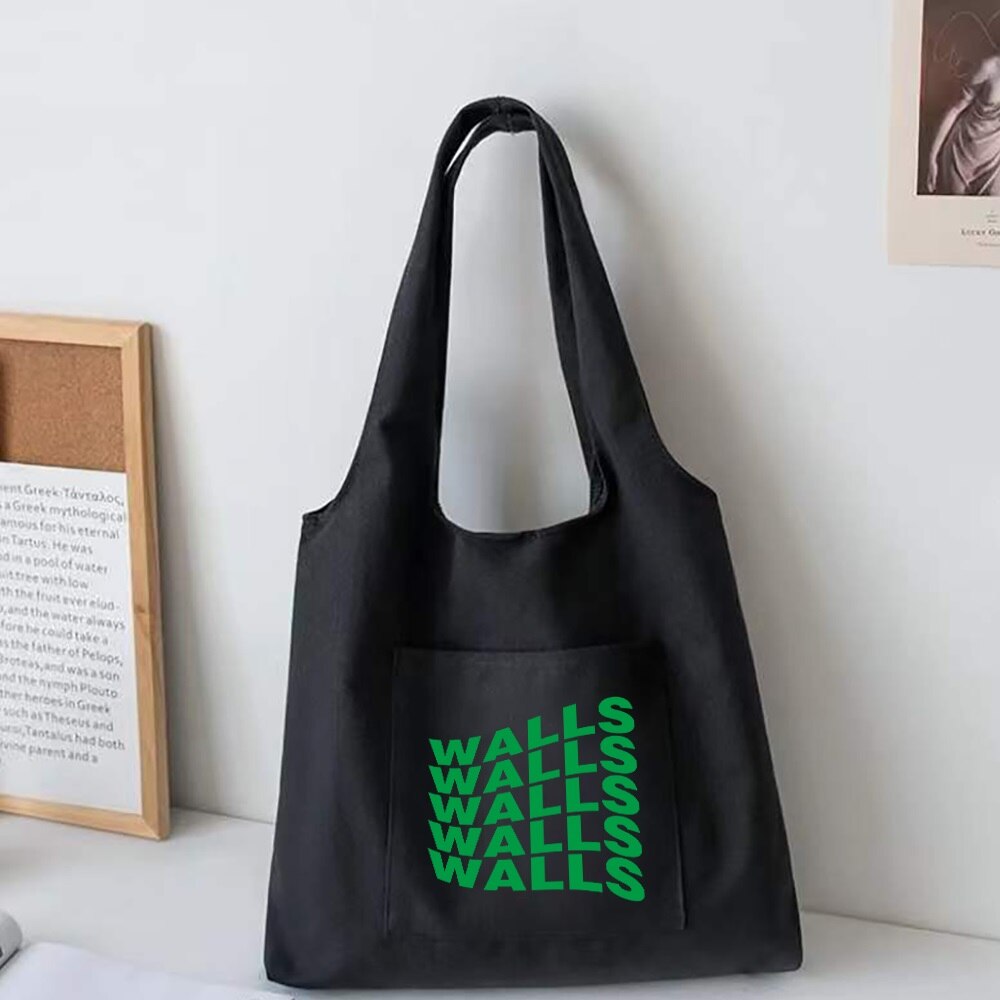 Trendy Boodschappentassen Opvouwbare Dames Canvas Schoudertassen Muren Gedrukt Student Shopper Tassen Travel Totes Werk Handtas: 5Walls013