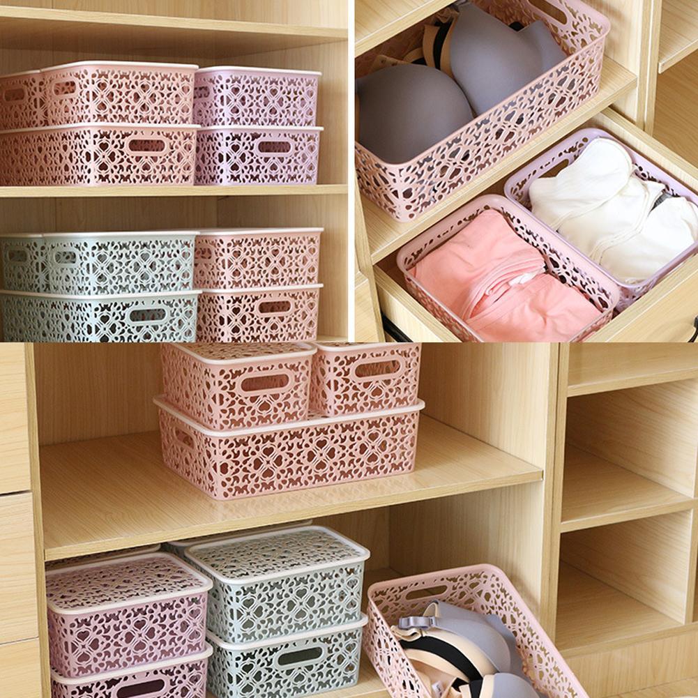 Panier de rangement en plastique en dentelle avec couvercle, grand panier de rangement de jouets divers pour la maison, panier de rangement pour vêtements A1I6