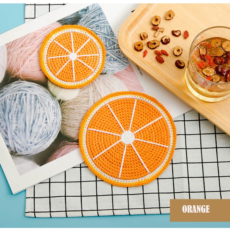 Diy Handgemaakte Cup Mat Fruit Vorm Haak Servies Wol Breien Cup Pad Huishoudelijke Tafel Decoratie: ORANGE