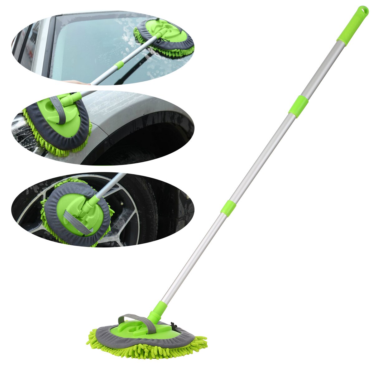 Car Wash Mop Three-Section Telescopic Rod Chenille Microfiber Spinning Floor Mop Dust Mop Home Glass Window Wash