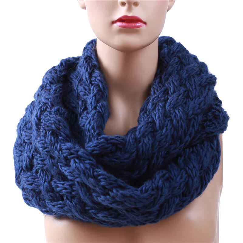 Knitted Cable Ring Scarf Women Soft Winter Scarves Cashmere Neck Circle Scarf Luxury Brand Ladies Warm Snood Scarf: Blue