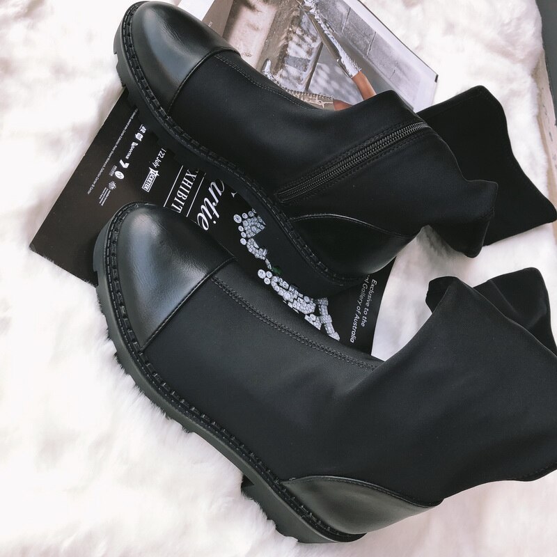 Slim Stretch Lycra Knie Hoge Laarzen Platform Winter Laarzen Vrouwen Lange Laarzen Winter Schoenen Vrouwen Sok Laarzen Over De Knie laarzen